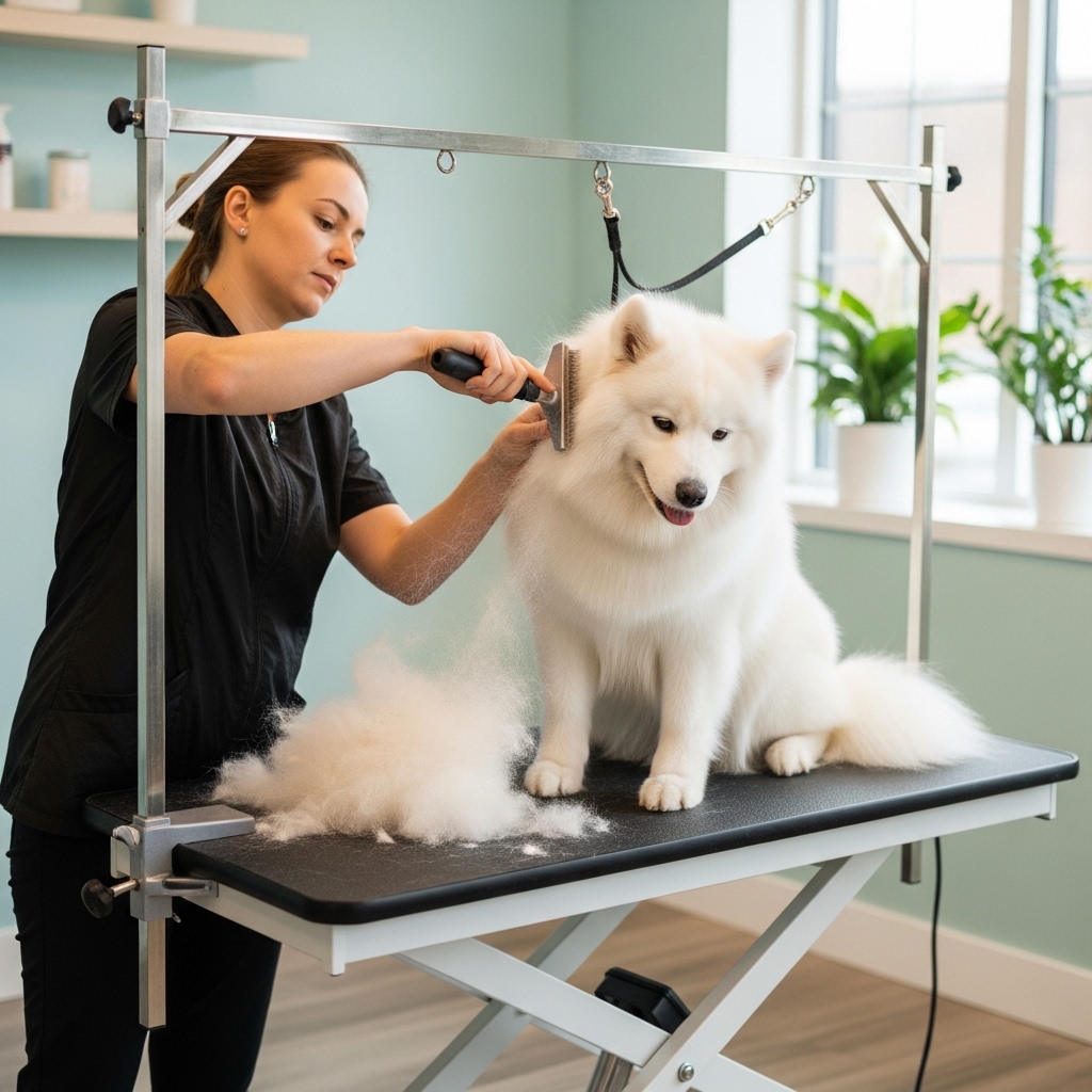 dog deshedding session