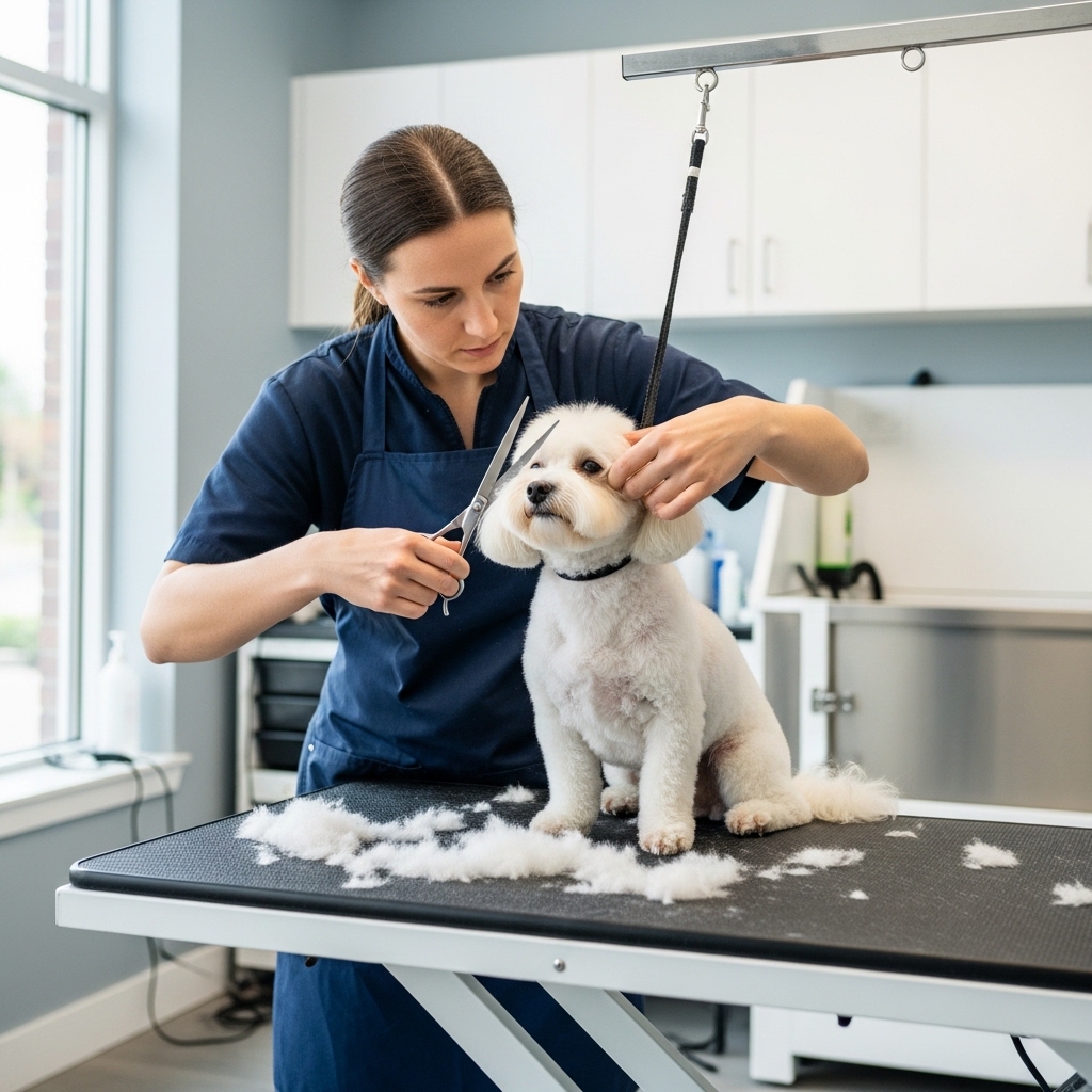dog hair cutting by expert groomer